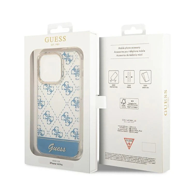 Etui GUESS Stripe Script Logo iPhone 14 Pro Max (niebieski)