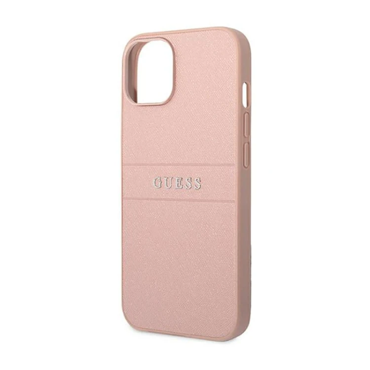 Etui GUESS Saffiano Metal Logo Stripes iPhone 14 (różowy)