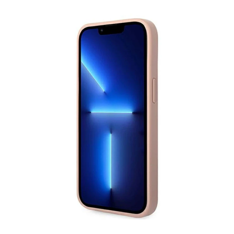Etui GUESS Saffiano Metal Logo Stripes iPhone 14 (różowy)