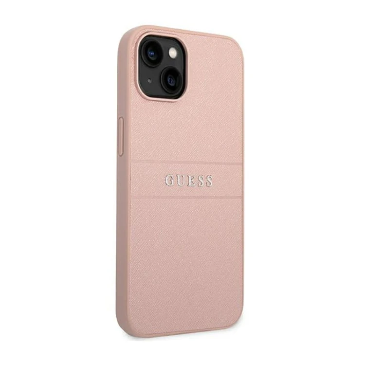 Etui GUESS Saffiano Metal Logo Stripes iPhone 14 (różowy)