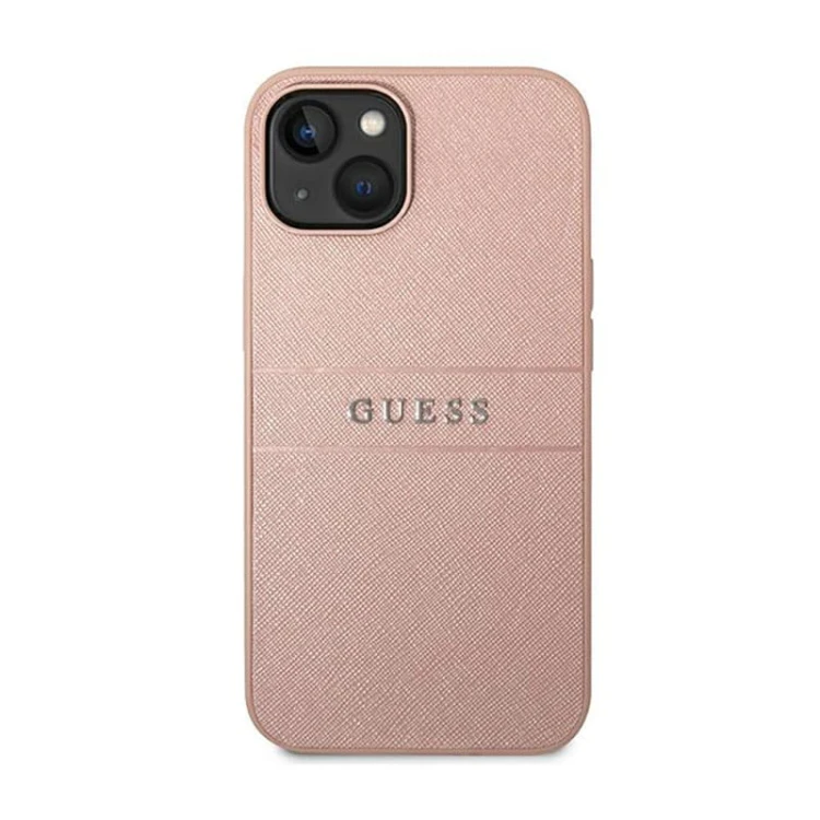 Etui GUESS Saffiano Metal Logo Stripes iPhone 14 (różowy)