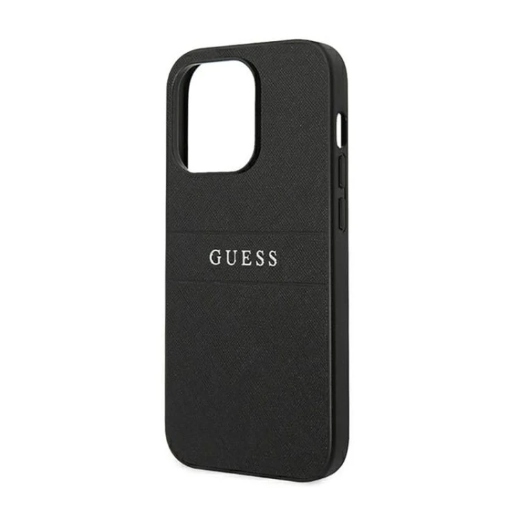 Etui GUESS Saffiano Metal Logo Stripes iPhone 14 Pro Max (czarny)