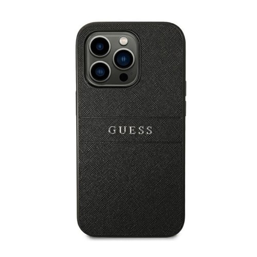 Etui GUESS Saffiano Metal Logo Stripes iPhone 14 Pro Max (czarny)