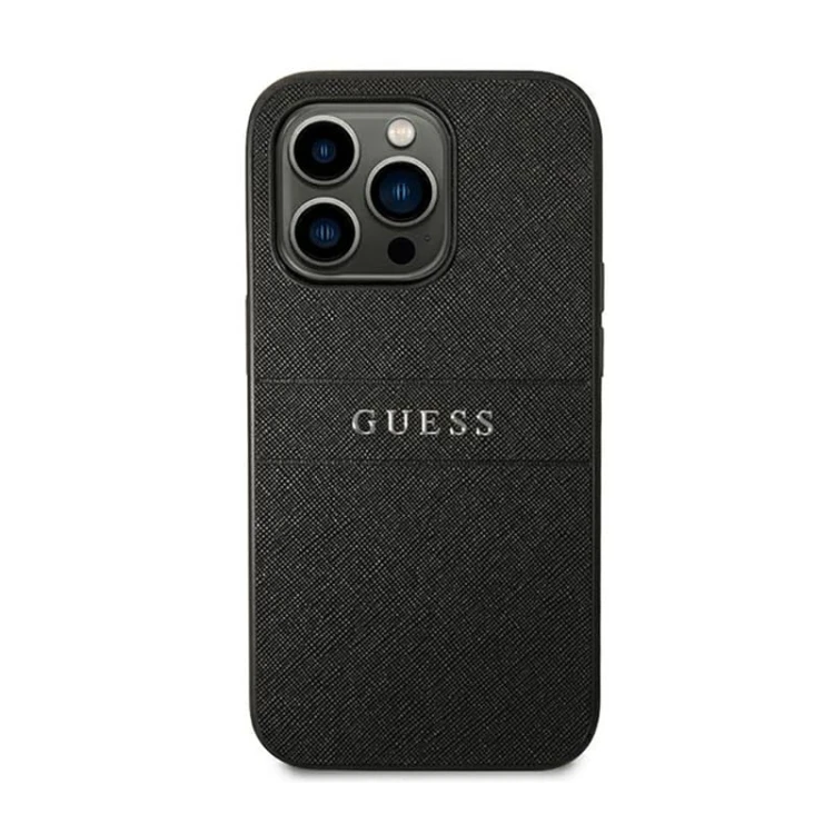 Etui GUESS Saffiano Metal Logo Stripes iPhone 14 Pro Max (czarny)