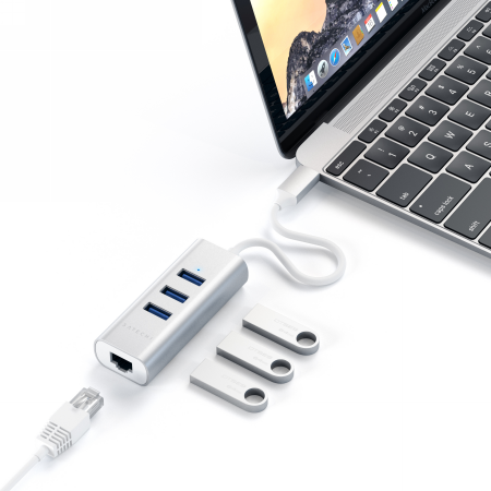 Adapter Satechi Aluminium Hub 2in1 USB-C 3-Port HUB