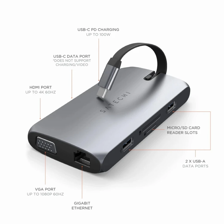 Adapter SATECHI on the go USB-C Hub (szary)