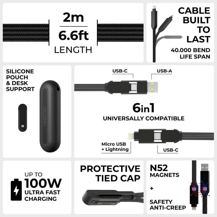 Kabel Rolling Square inCharge XL 2m USB-C uniwersalny (czarny)
