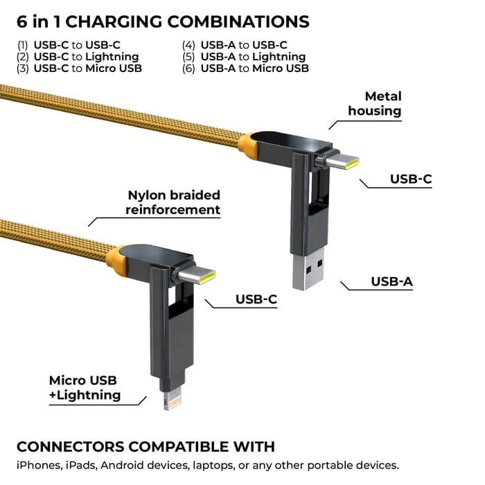 Kabel Rolling Square inCharge XL 2m USB-C uniwersalny (żółty)