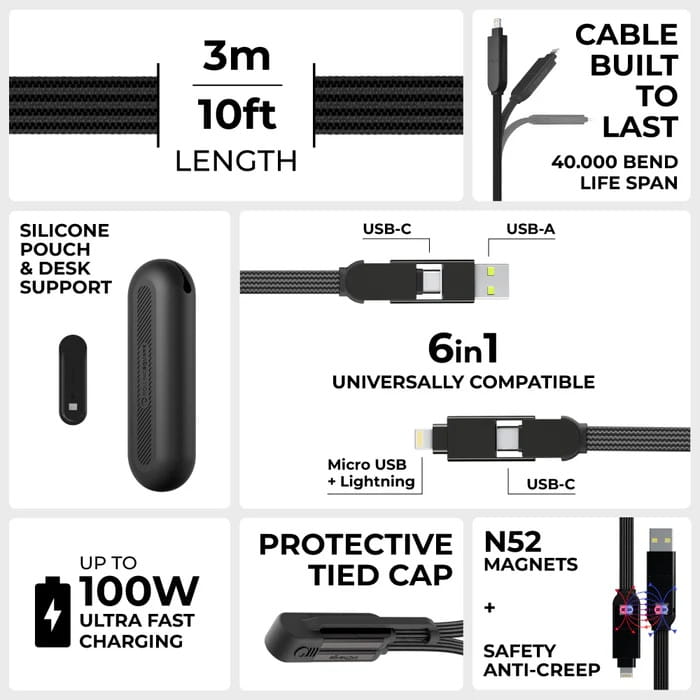 Kabel Rolling Square inCharge XL 3m USB-C uniwersalny (czarny)