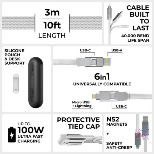 Kabel Rolling Square inCharge XL 3m USB-C uniwersalny (biały)