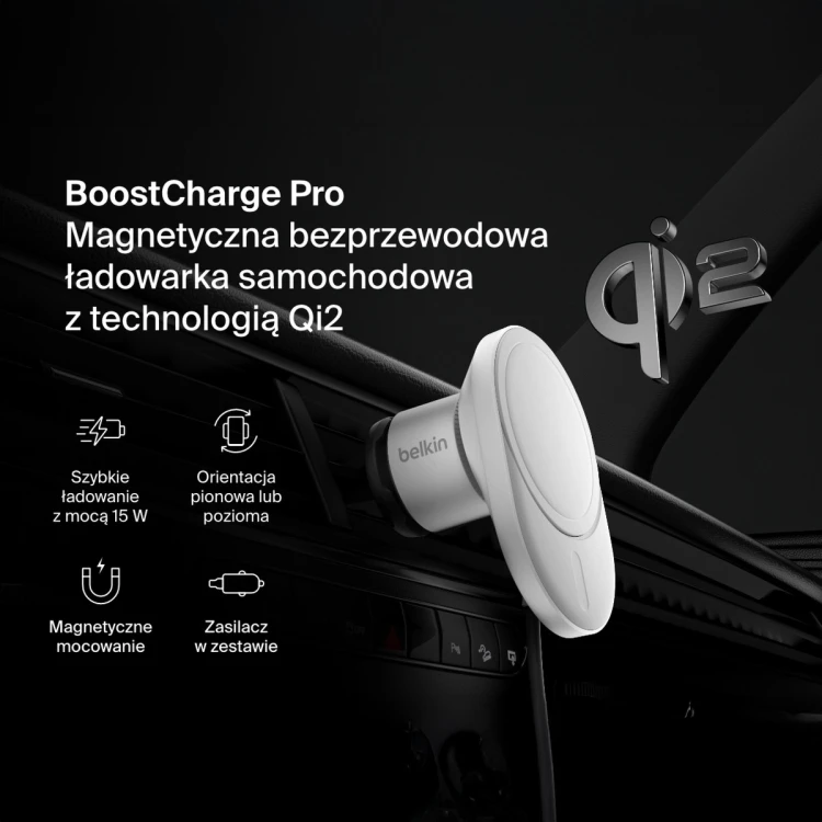 Ładowarka samochodowa magnetyczna Belkin Qi2.0 15W