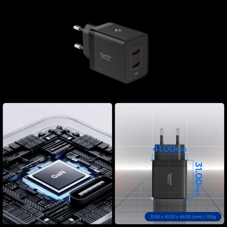Spigen 2xUSB-C PD GaN 47W (czarny)