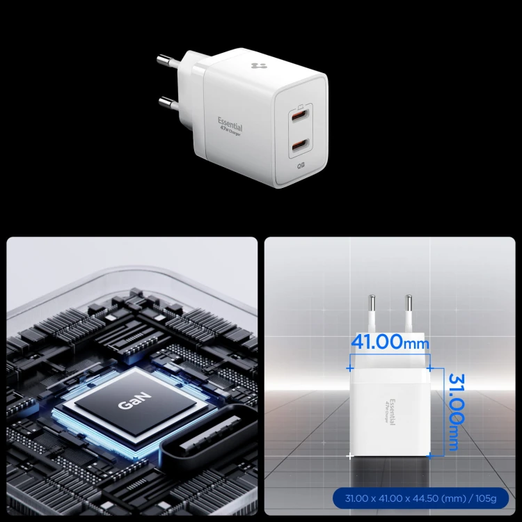 Spigen 2xUSB-C PD GaN 47W (biały)