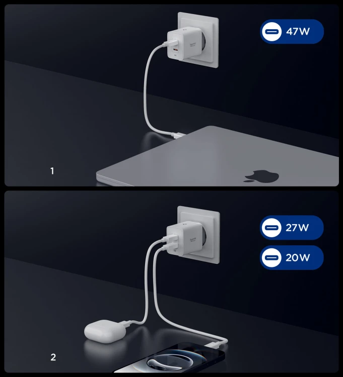Spigen 2xUSB-C PD GaN 47W (biały)